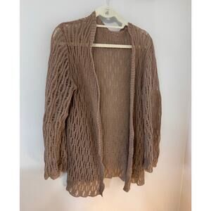 EUC Salanta lightweight open weave cardigan sweater, light coffe brown, Large